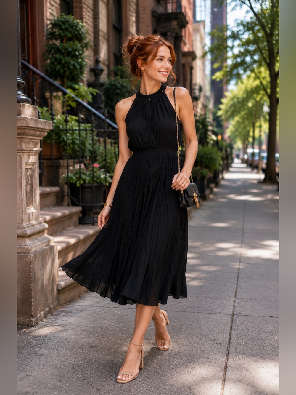 Kate Spade New York Black Pleated Halter Midi Dress Size 0